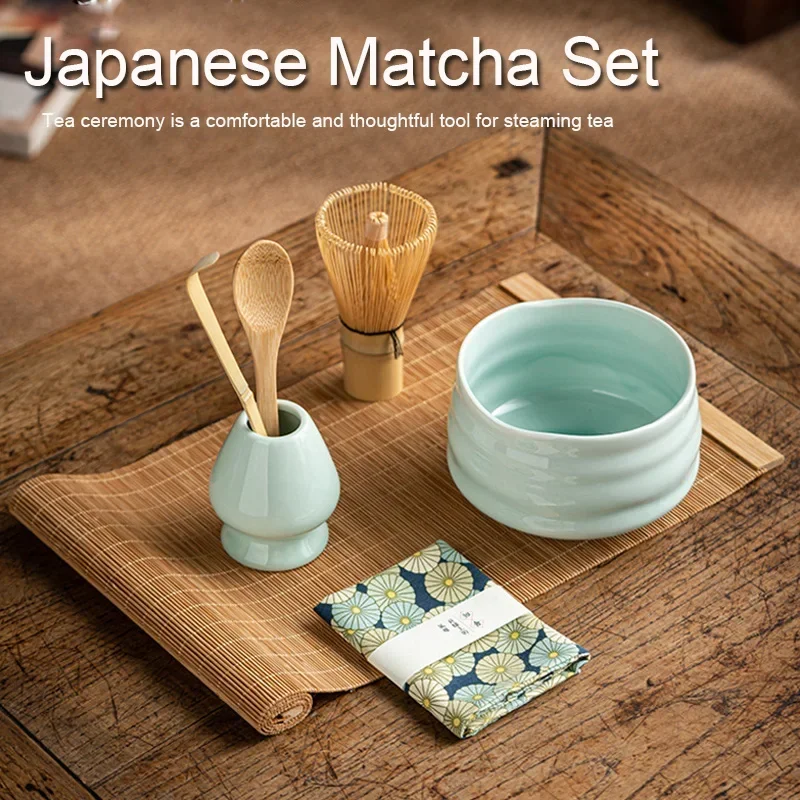 4/5/7PCS Japanese Coarse Pottery Matcha Set Safe Bamboo Whisk Teaspoon Tea Sets Indoor Beverage Shop Tea-making Tools Accessorie