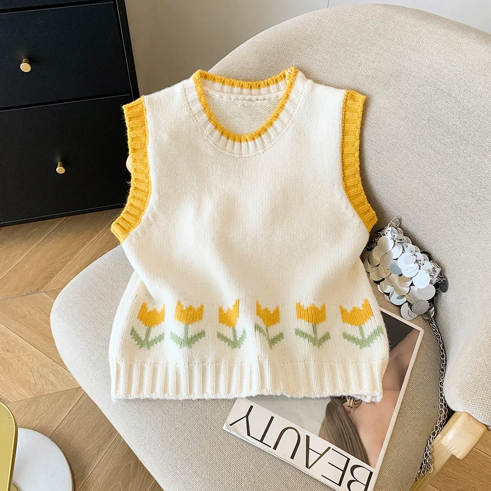 

Женский свободный вязаный свитер без рукавов, жилет желтого и черного цвета, дизайн Blo, осенний сезон Faion Commute Sle, круглый Ne