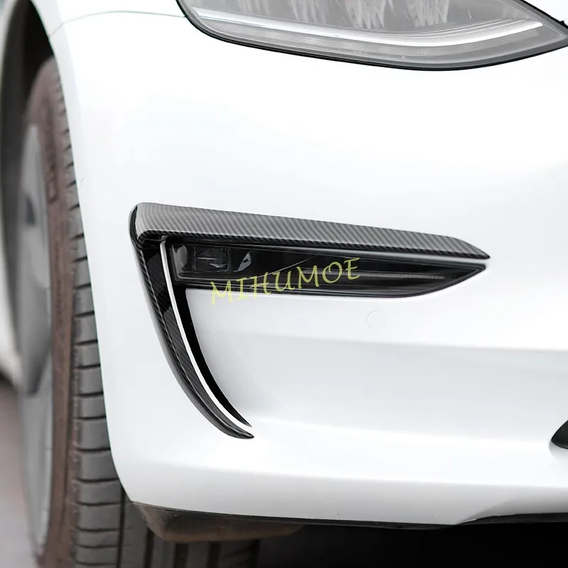 Carbon Fiber Front Fog Light Trims Accessories For 2018 2019 2020 2021 2022 Tesla Model 3