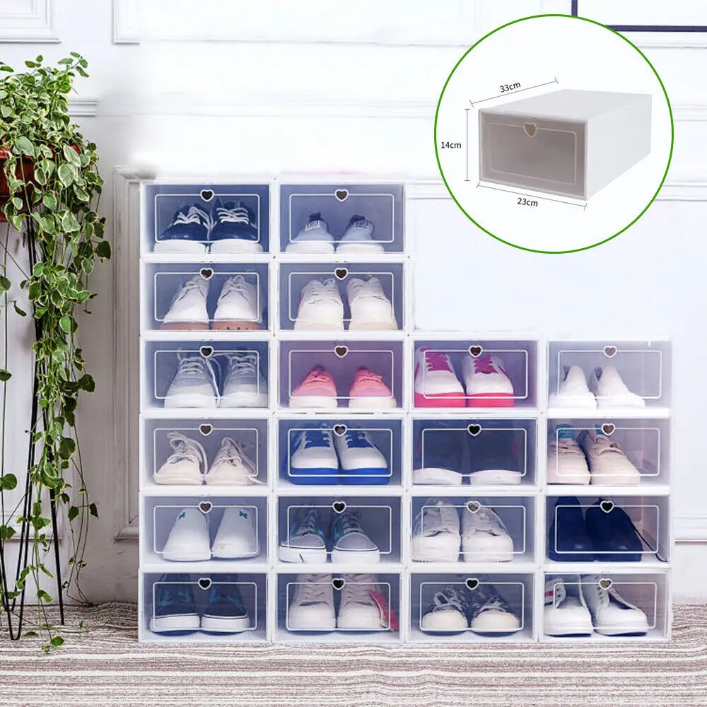 20PCS Stackable Foldable Shoe Box Storage Plastic Cabinet Closet Organizer Drawer Transparent Living Room Furniture