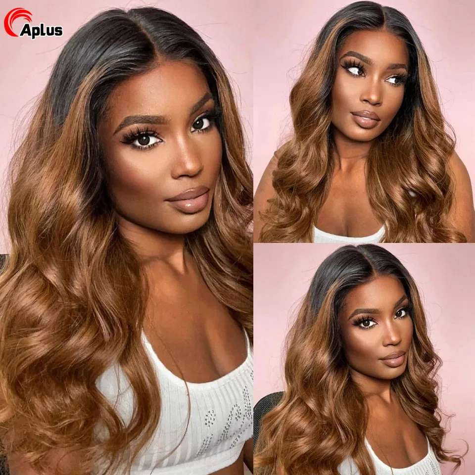 Perruque Lace Front Wig Body Wave brésilienne naturelle, blond miel ombré, 13x4, HD, pour femmes