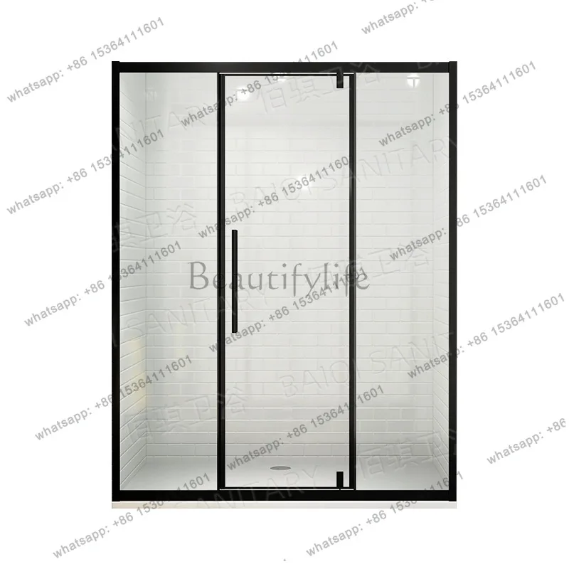 

Modern simple square shower room home hotel black frame glass door partition