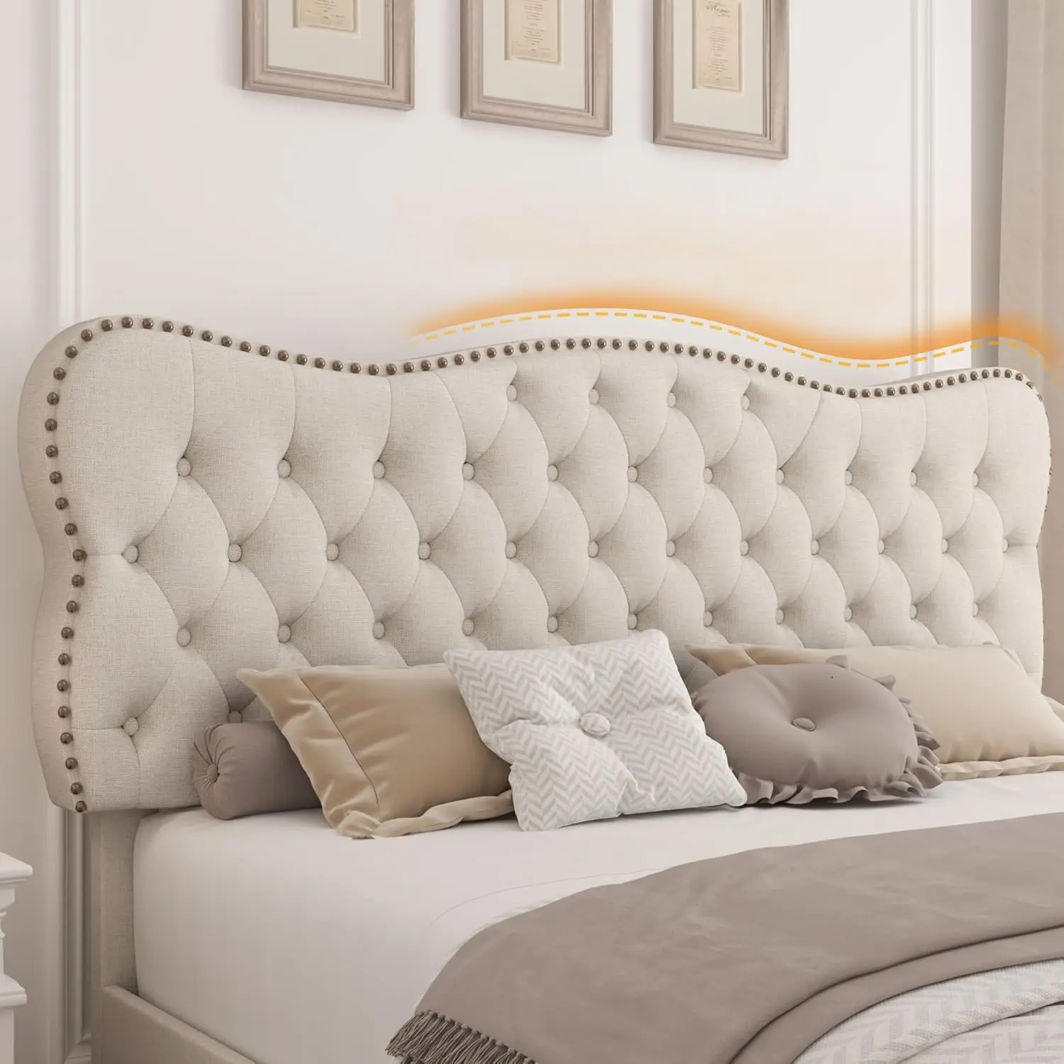 HOSTACK King Bed Frame con 4 cassetti portaoggetti, struttura del letto con piattaforma imbottita con testiera trapuntata a bottone, materasso per impieghi gravosi