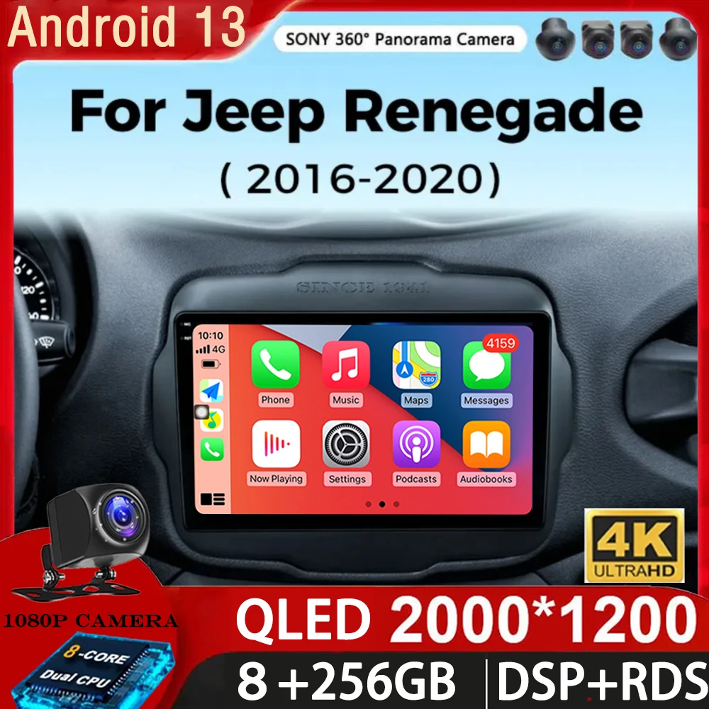 

Android 13 Multimedia Player For Jeep Renegade 2016-2020 Carplay Android Auto Car Radio Stereo 4G Wifi 360 camera head unit DVD