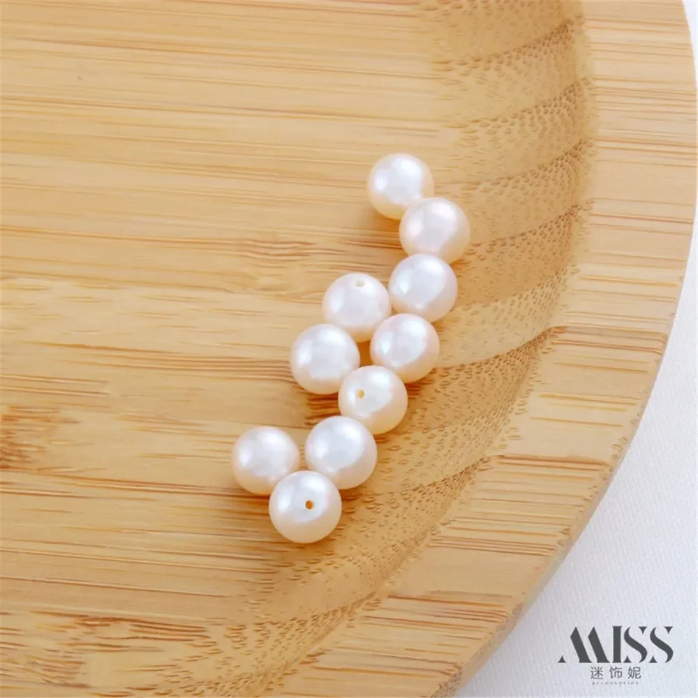 

Baby Natural Freshwater Half-hole Pearl Nearly Round Flawless High-gloss White Loose Beads DIY Handmade Round Beads Naked Beads