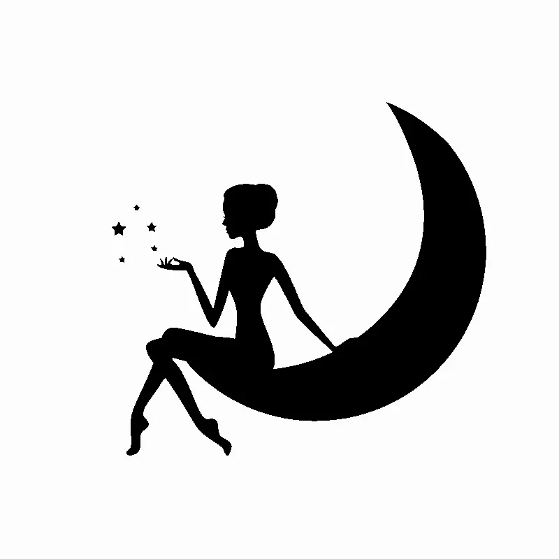 

Car Stickers Funny PVC Decals on The Moon and Stars Cute Girl Car Decoration Stickers Creative Waterproof Black/white, 13cm*13cm