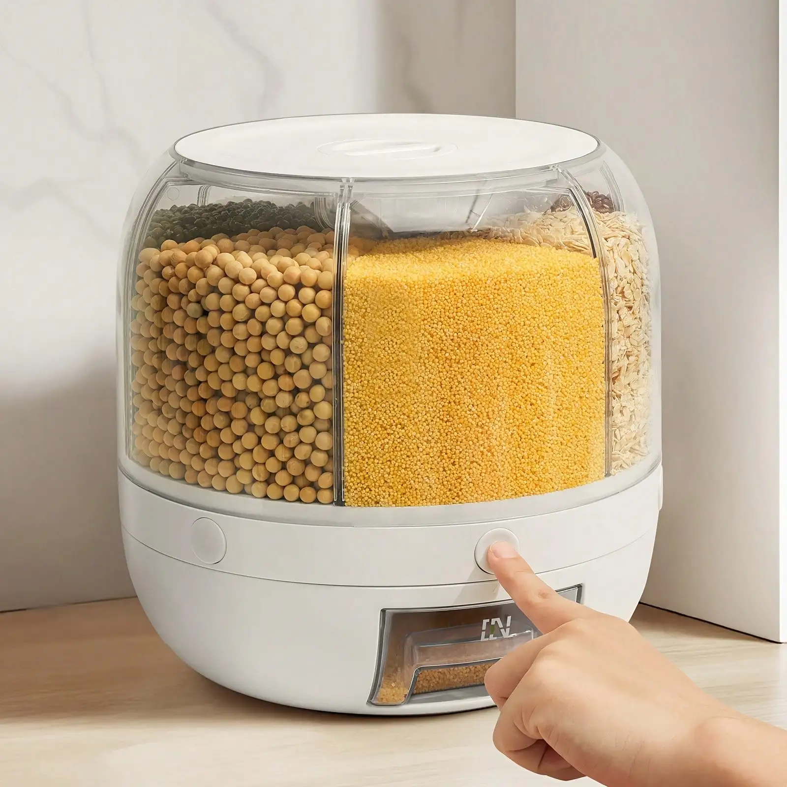 Rice Bucket Divided Into Compartments, Rotating Five Grains And Miscellaneous Grains, Multi Compartment Storage Box, Household Insect Proof And Moisture-Proof Sealed Rice Storage Box, Rice Cylinder, Plastic, 6 Compartments