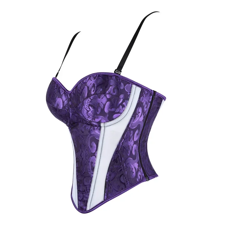 

Women Corset Lingerie With Cup Steampunk Overbust Boned Zipper Side Straps Waist Trainer Bustier Plus Size
