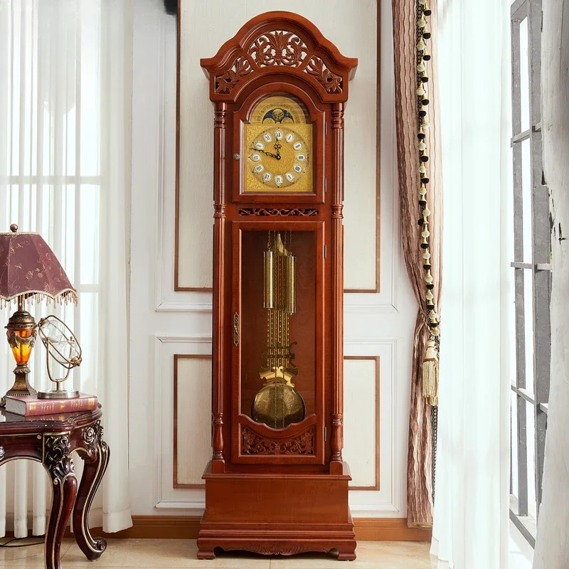 Domestic movement floor clock, luxury mechanical clock solid wood, villa standing clock retro pendulum clock