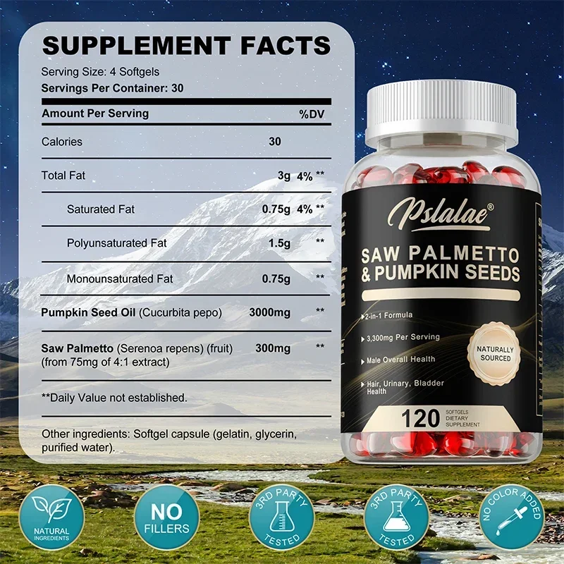 

2-in-1 Pumpkin Seed Oil and Saw Palmetto - Prostate Health Hair Supplement Urinary Health Supplement