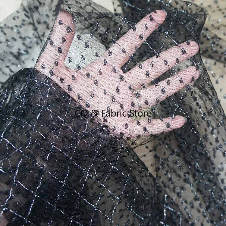 New Gold And Silver Thread Jacquard Mesh Cloth Diamond Lattice Lace Fabric DIY Women's Clothing Cloth Decoration