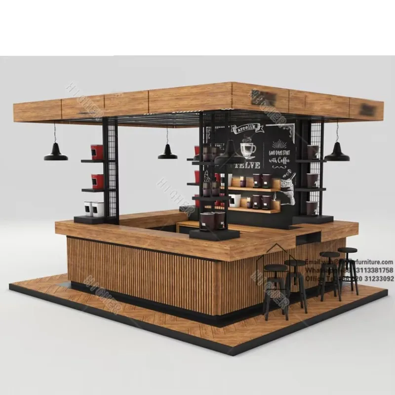 

Boutique Cafe Counter Furniture Fashion Mall Coffee Shop Kiosk Designs Bar Counter Display Coffee Kiosks for Sale