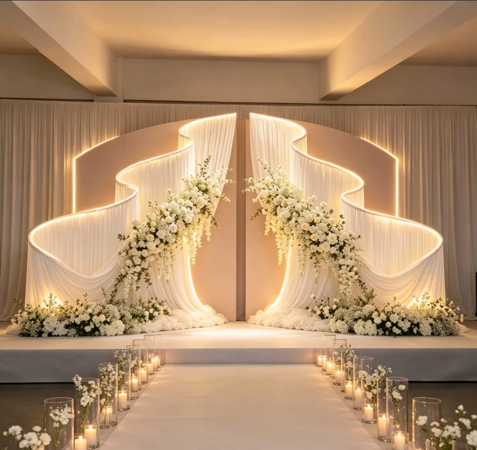 S Shape Curved Backdrop Stand Metal Frame Wedding Arch Background Party Photo Booth Birthday Baby Shower Event Stage Decor