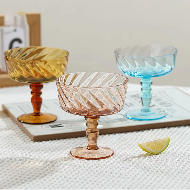Medieval Goblet Cocktail Wine Glasses French Creative Colored Water Ripple Thread Green Blue Amber Roman Column Wedding Wine Cup