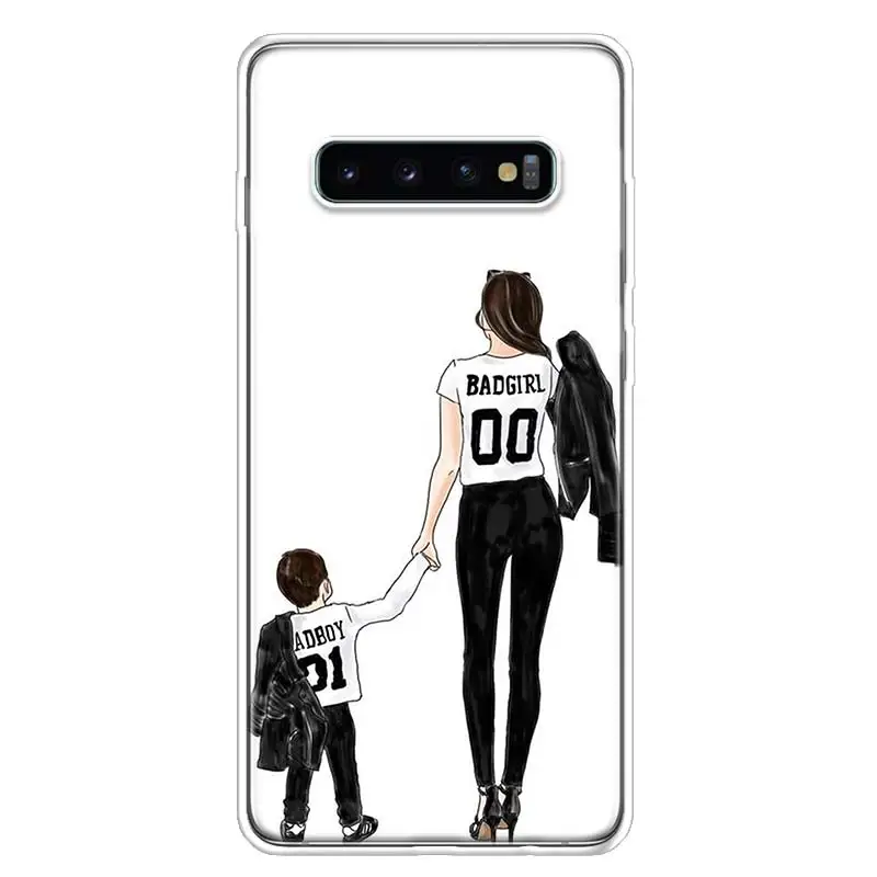 Black Brown Hair Baby Mom Girl princess Phone Case For Samsung Galaxy S20 S23 FE S21 S10 Plus S24 S22 Ultra Coque S10E S9 S8 S7