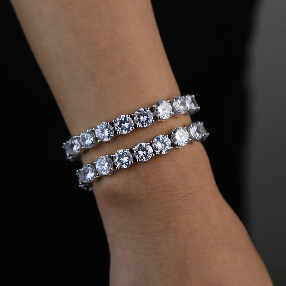 موضة جديدة فاخرة كبيرة 8 مللي متر تشيكوسلوفاكيا تنس سلسلة مثلج خارج 5A مكعب زركونيا سوار النساء فتاة الهيب هوب بلينغ إثارة مجوهرات الزفاف