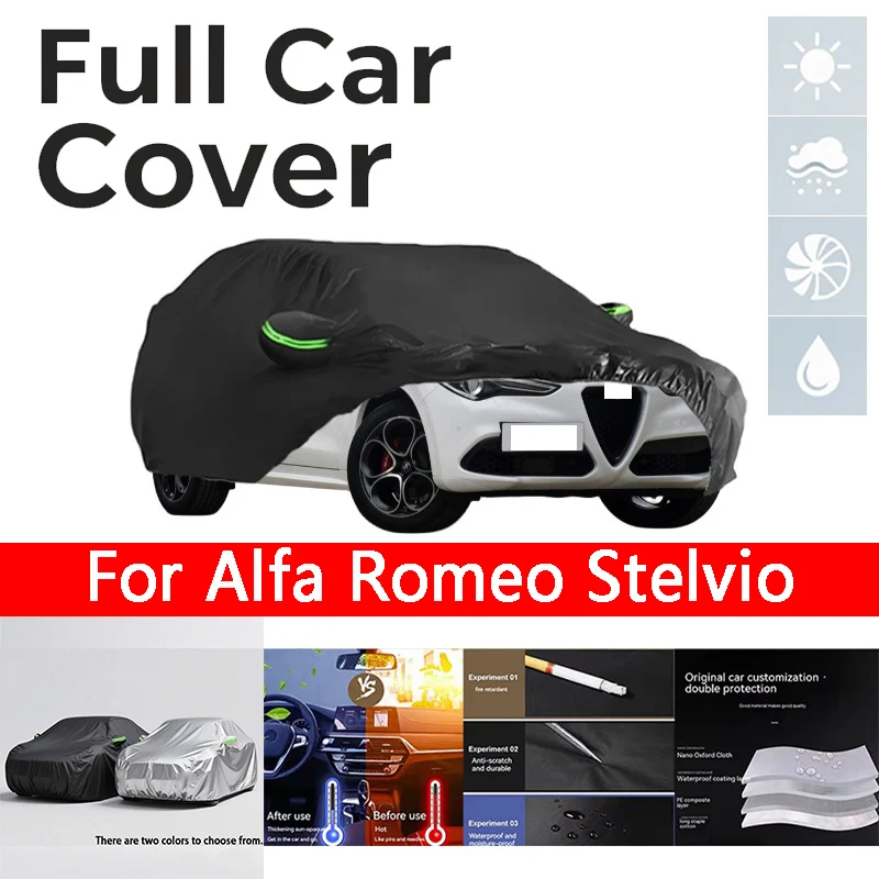 

Full black Car Covers for Alfa Romeo Stelvio Waterproof All-Weather Windproof Dustproof UV-Protected Outdoor Use