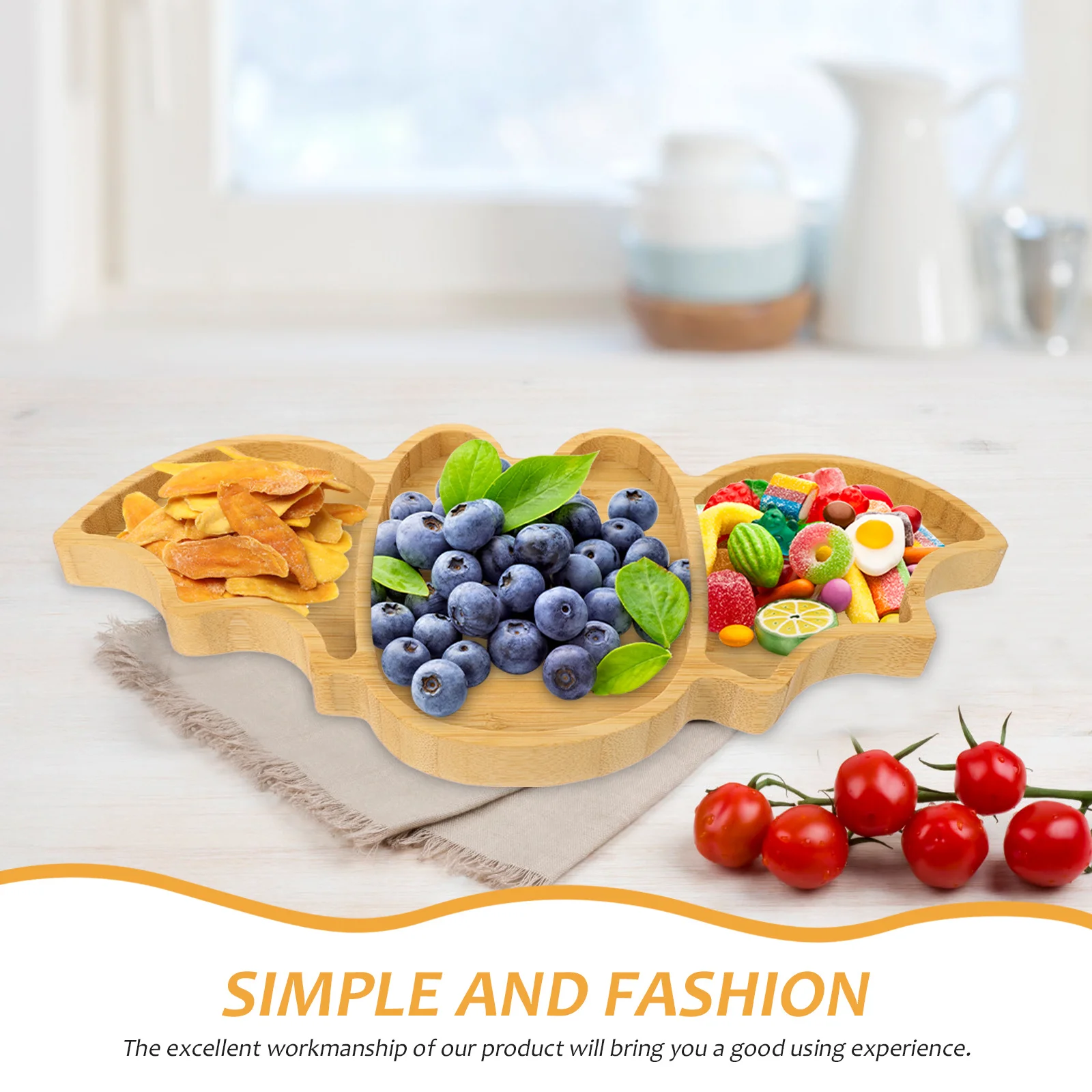 

Бамбуковый поднос с летучей мышью на Хэллоуин, тарелка для сервировки фруктов, держатель для десертного торта, бамбуковый поднос для еды, сервировочная тарелка на Хэллоуин