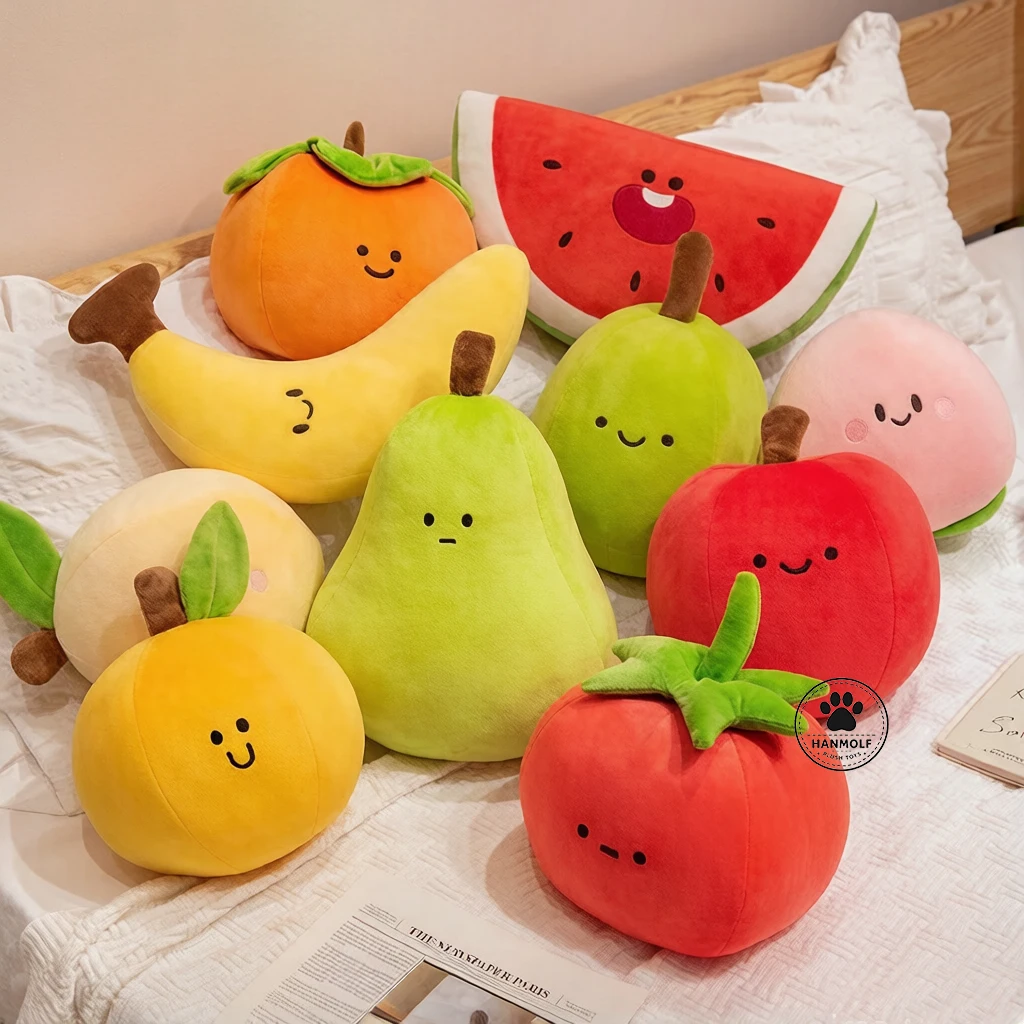 Lächelndes Gesicht Frucht-Plüschtier, Weiche Banane, Pfirsich, Kaki, Birne, Tomate, Apfel, Niedliches Plüschtier, Kleine Requisite, Heimdekoration, Geschenk