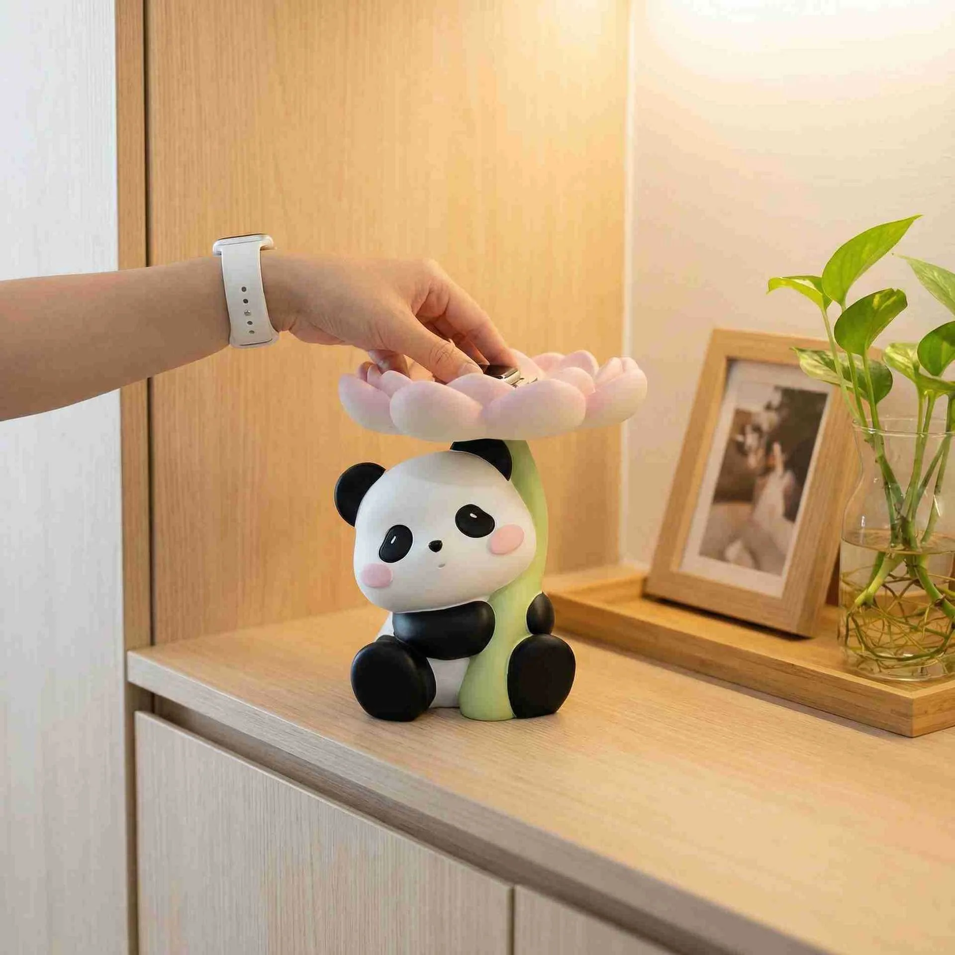 Cute panda flower desktop small ornament creative cartoon decompression key storage tray entrance decoration