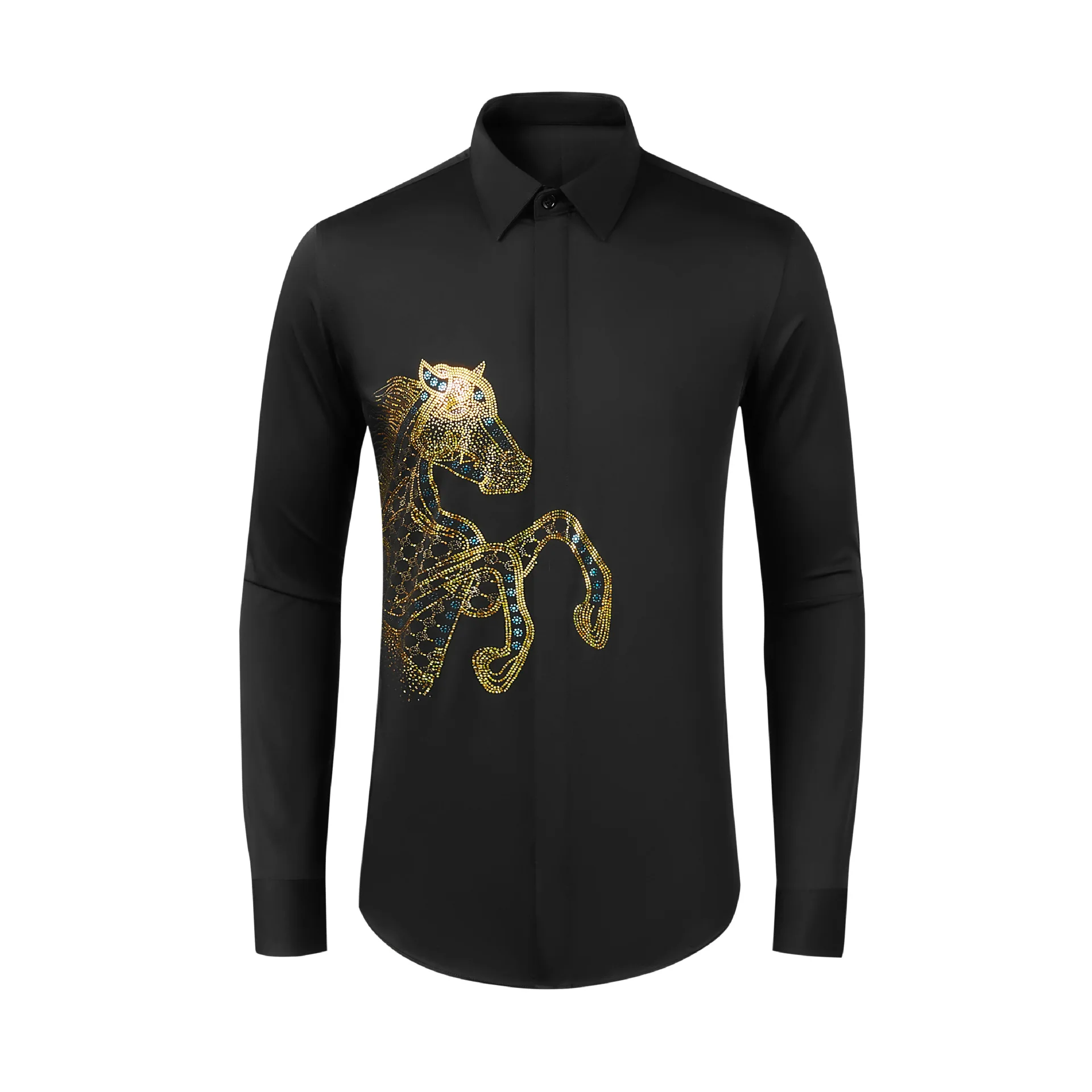 

Men's long sleeved three-dimensional galloping hot stamping autumn and winter new casual shirt