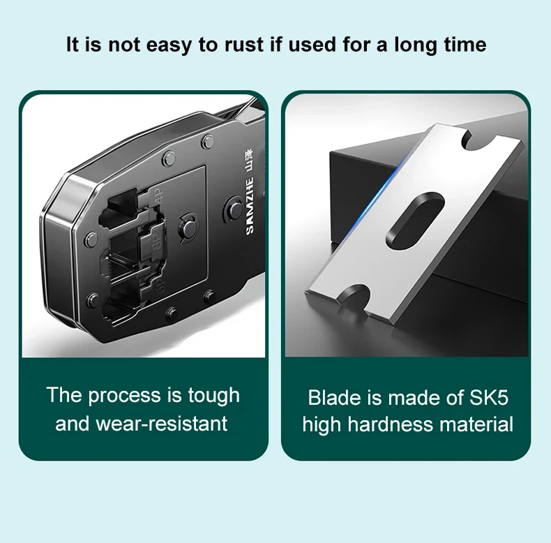SAMZHE RJ45 Crimpzange 8P 6P 4P Crimper Stripper Cutter 3-in-1 für Cat7 Cat6 Cat5e 8P8C Modulare Steckverbinder Ethernet-Kabelwerkzeug – Detail 5