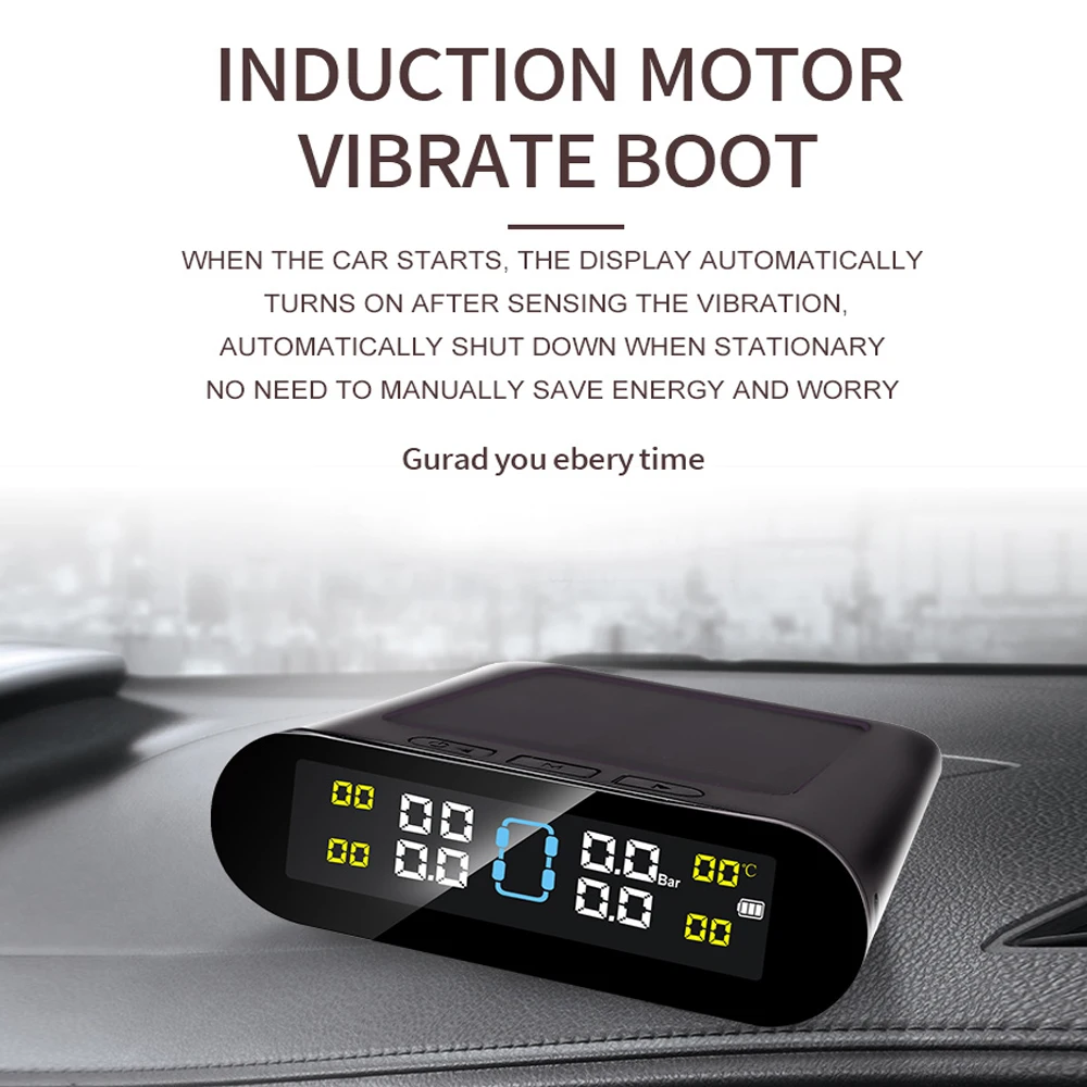 Smart TPMS Car Tire Pressure Alarm Monitor System 4 Sensors Colorful Display Solar Intelligent Tyre Pressure Temperature Warning