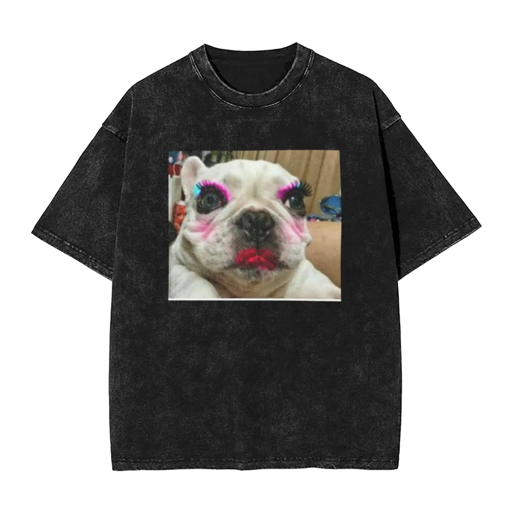 dog with makeup on Classic Trendy A T-Shirt Oversized Short Sleeve Men's Women's Cotton Tees Tops