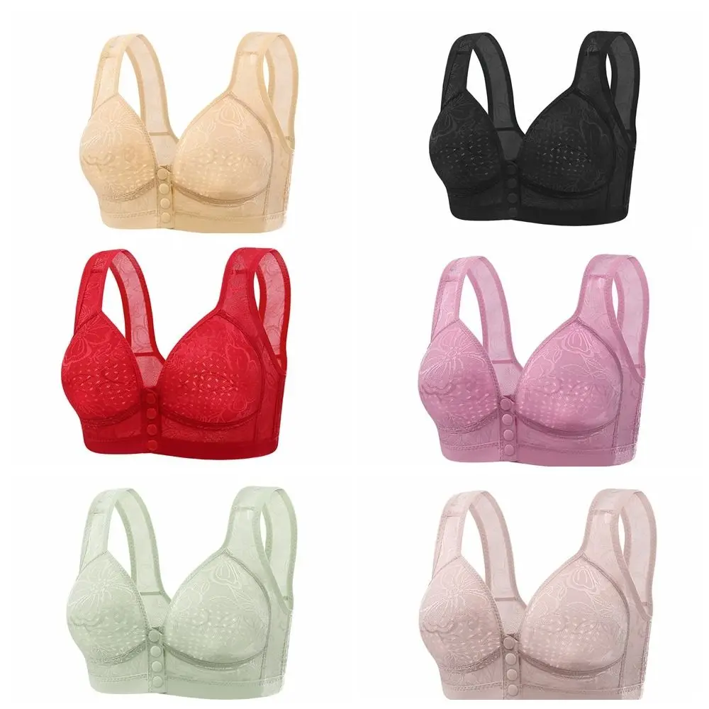 Elastic Push Up Front Button Bra Plus Size Breathable Elderly Bra Widen Straps Lingerie Wireless Bra Women