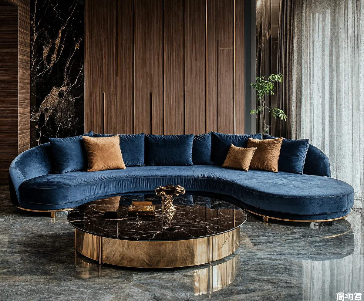 

Luxury Living Room Furniture Italian Metal Gold White Fabric Boucle Curved Sofa Modern Simple Velvet Couch Set
