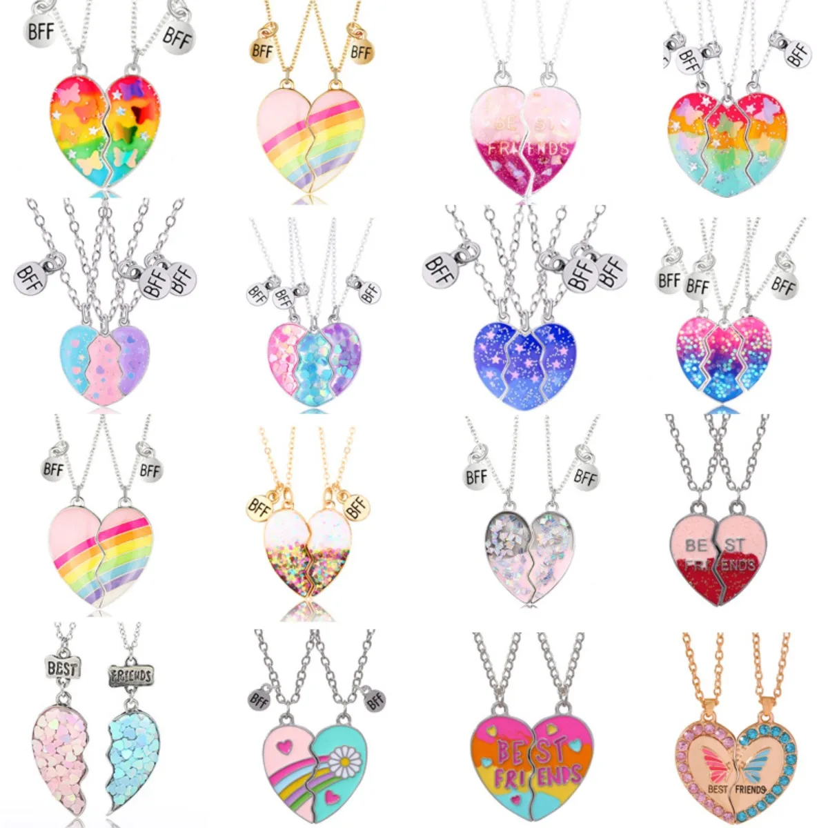 Collier en forme de cœur scintillant magnétique, Design interactif à paillettes, couleur vive, bijoux BFF pour amis