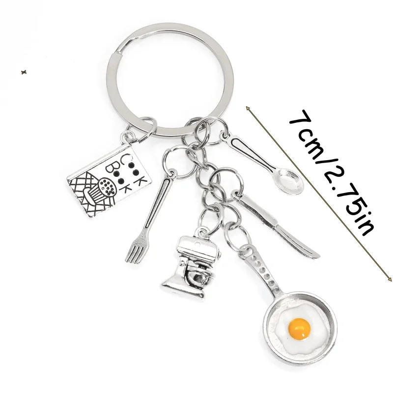 Kitchen Keychain – Fried Egg Pan Cookbook Tableware Charm, Chef Bread Cake Maker Gift