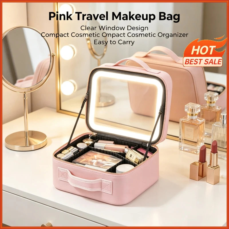 3 Color Train Case Mirror, White Portable Makeup Case Waterproof Organizer with Adjustable Dividers, Cosmetics Storage Case Gift