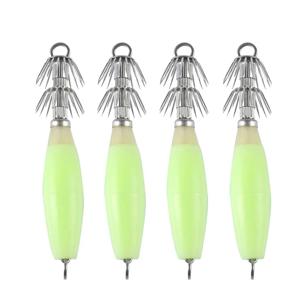 

4Pc Night Glowing Stainless Steel Fishing Lures Baits Jigs Hooks Light Green Hard Bait Dual Layer Split Hooks for Sleeve