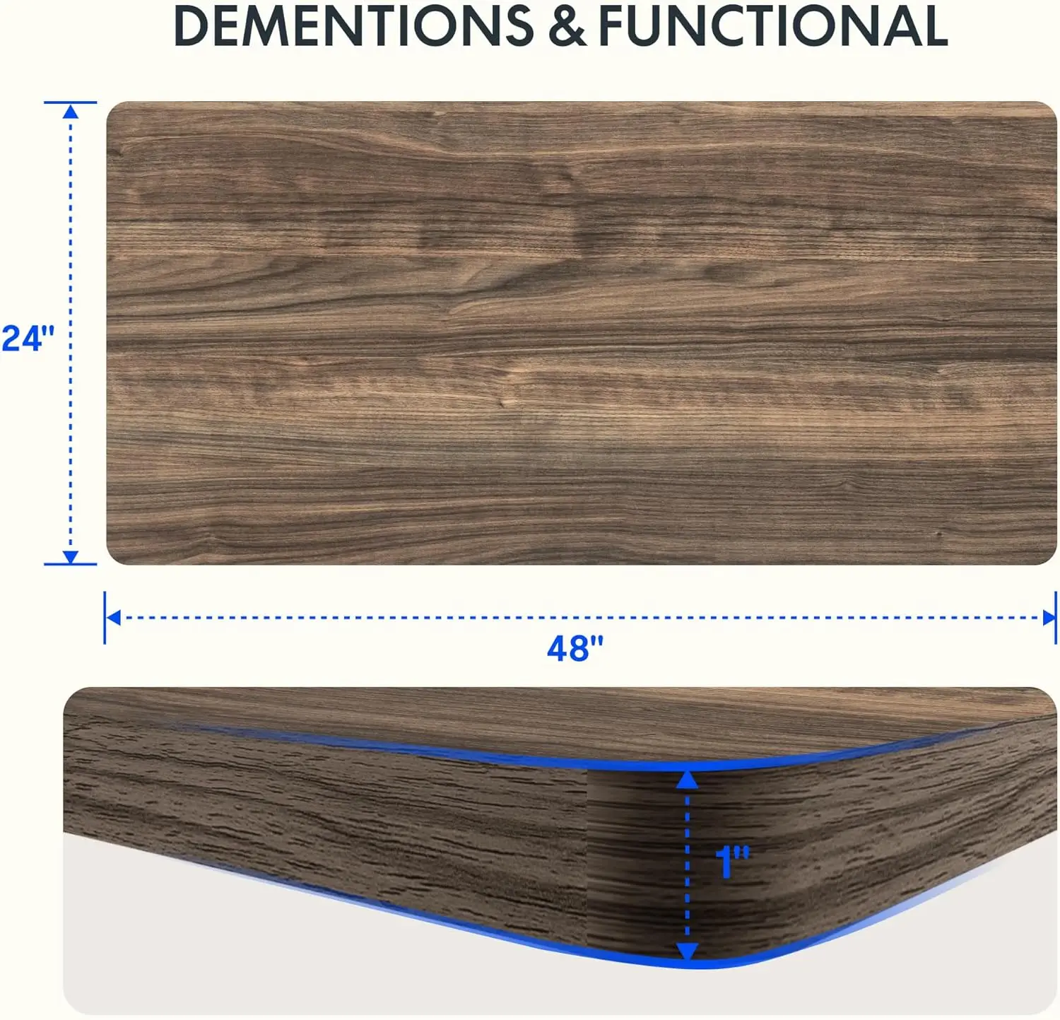 Peça inteira 48 "x 24" desktop 1 "espessura altura ajustável mesa retangular placa de grão de madeira marrom (48 polegadas madeira marrom g