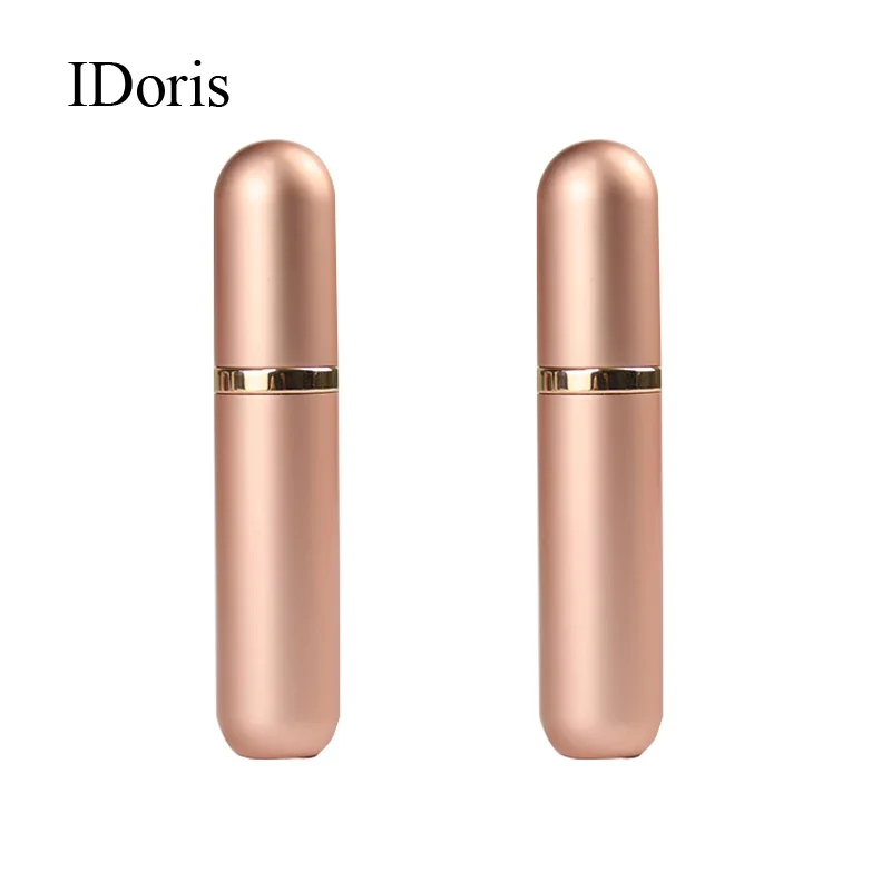 IDoris 5ml Perfume Vaporizers Portable Mini Perfume Glass Bottle Travel Aluminum Spray Atomizer Empty Metal Parfume Atomiser 2PS