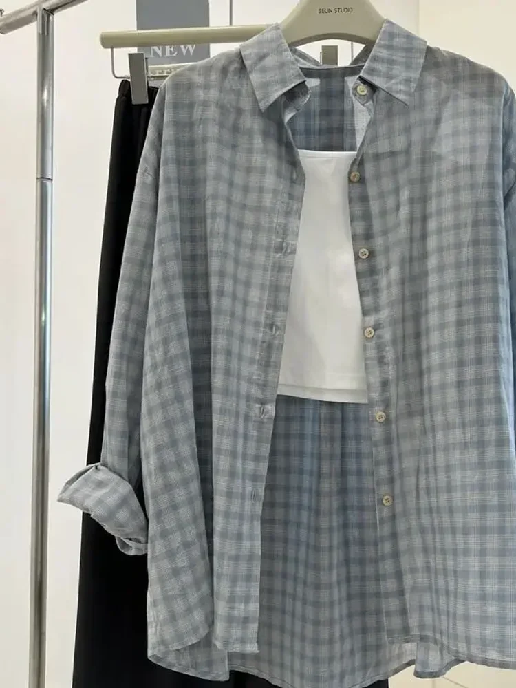 Thin Blouse High-end Shirt French Top Loose Plaid Sunscreen Shirt Women