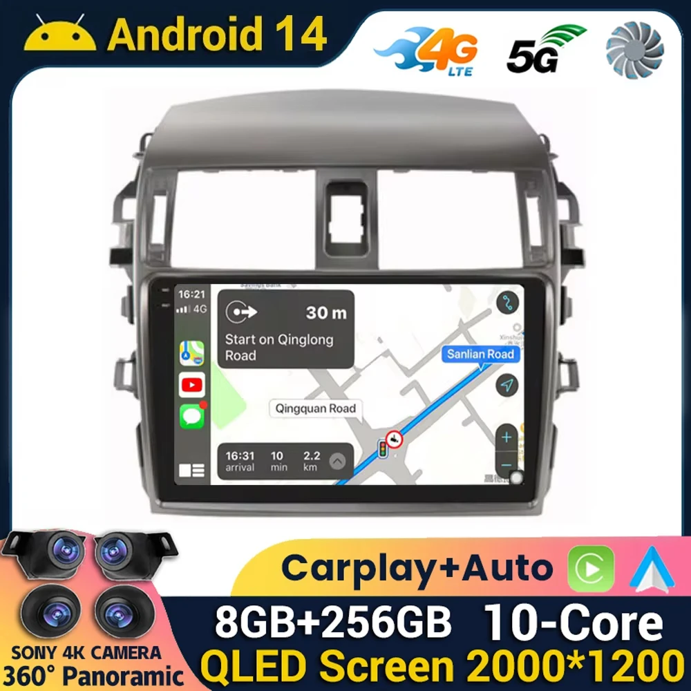 

Автомобильная стереосистема Android 14, для Toyota Corolla E140/150 2007 2008 2009 2010 2011 2012 2013, мультимедийный плеер, 2 Din DVD-динамики