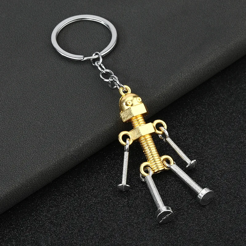 New trendy robot retro handmade DIY keychain pendant. Interactive robot can move. Screwman bag, car keychain, pendant accessory.