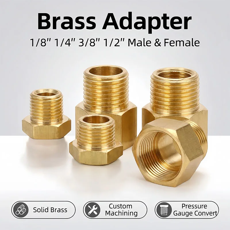 

10Pcs Copper Male And Female Thread Reducer Pressure Gauge Adapter 1/8" 1/4" 3/8" 1/2" Inner And Outer Wire Joint Thread