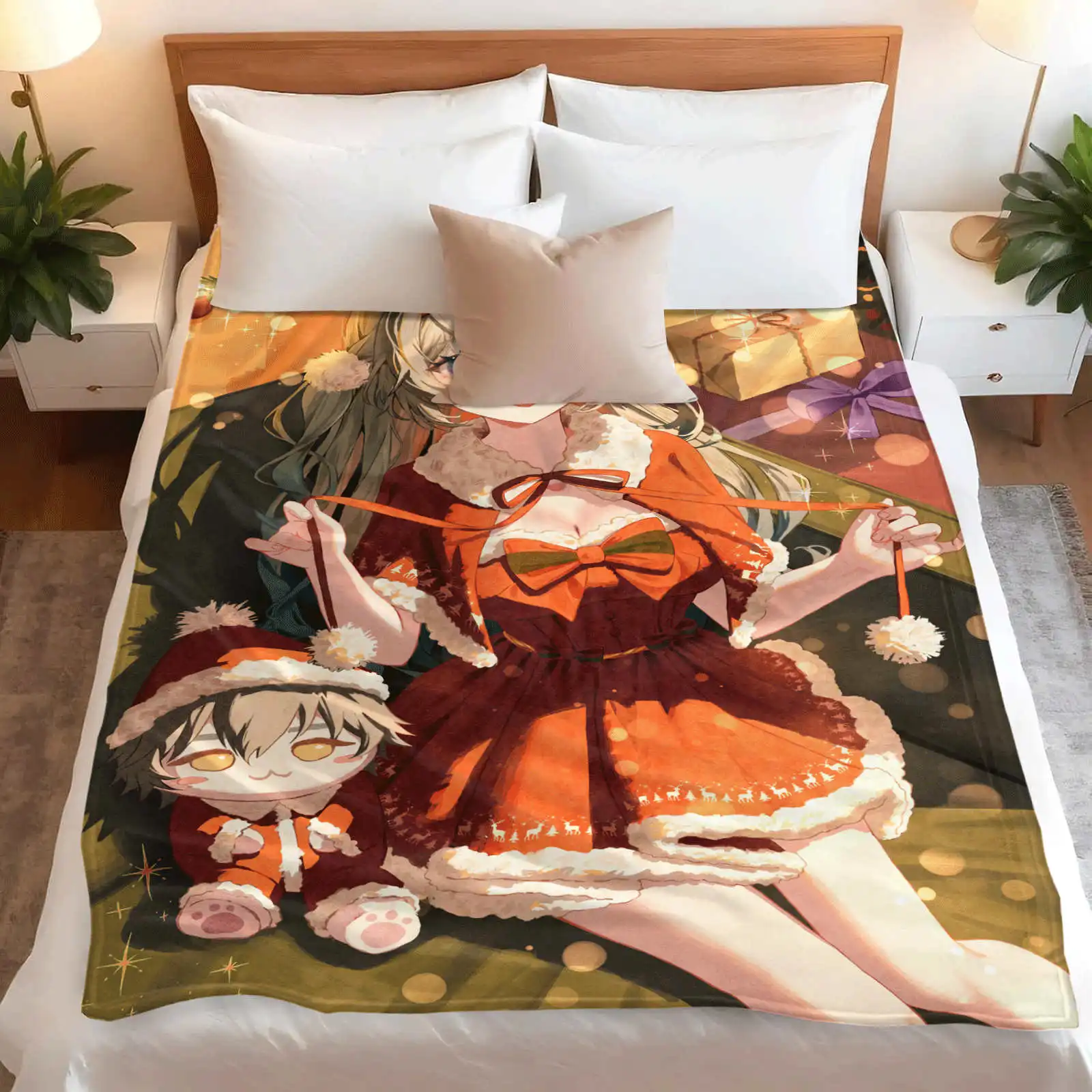 Genshin Impact Furina Flannel Throw Blanket Warm Quilt for Winter Foldable Beach 2