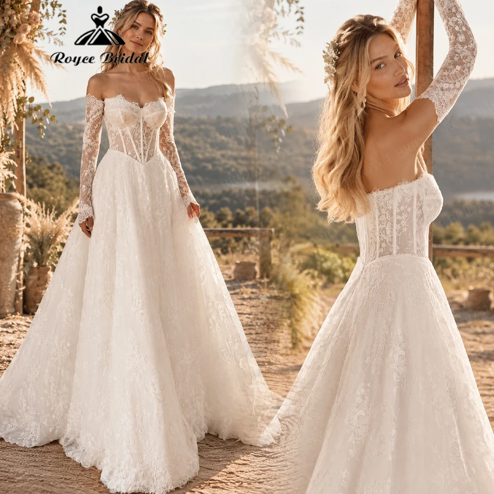 Roycebridal Sweetheart Boho A Line Wedding Dresses 2027 Sexy Lace Off The Shoulder Beach Bridal Gown Customized vestido de novia