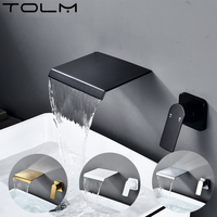 TOLM Matte Black/Chrome Bathroom Faucet Wall Mounted Waterfall Sink Faucets Washing Basin Taps Hot & Cold Out Water Mixer Tap