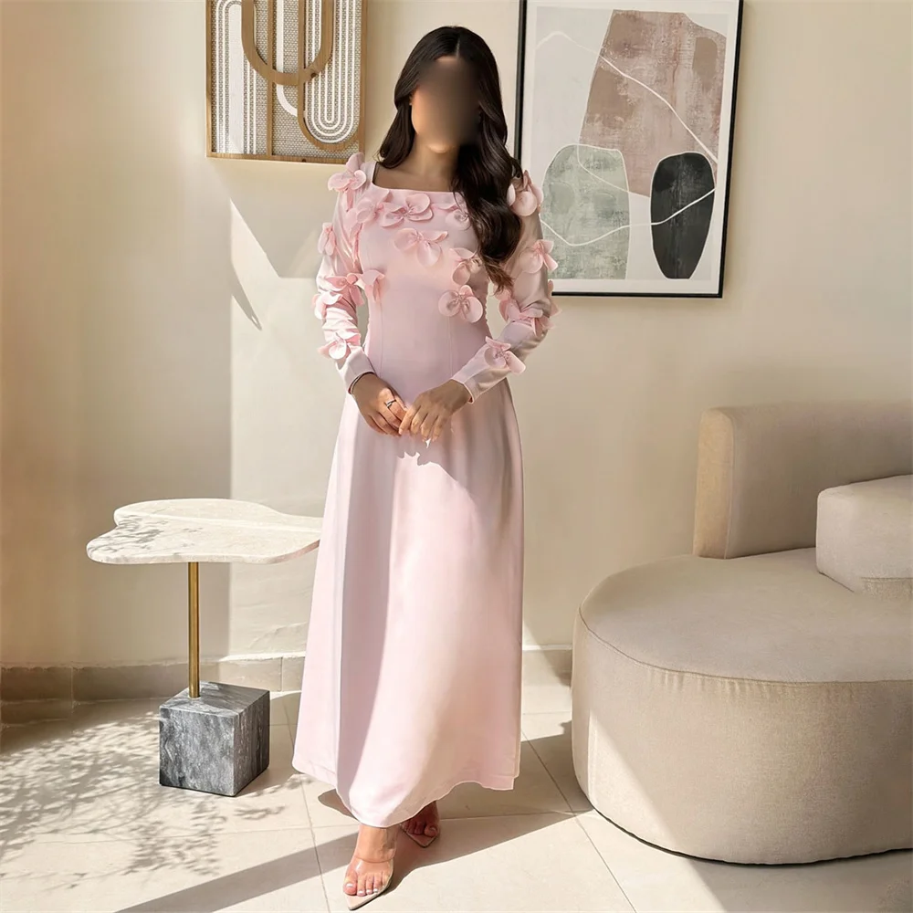 ROYET Flower Applique Mermaid Long Prom Dress Ankle Length Square Neck Full Sleeve Long Formal Evening Gown For Woman New 2024