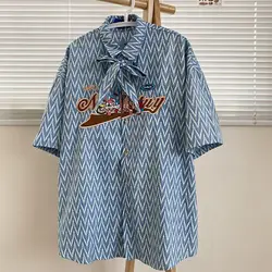 Vintage Embroidery Loose Blouse Men's Summer New Short Sleeve Polo Neck Youth Trend Shirt Tops Fashion Vintage Men Clothing