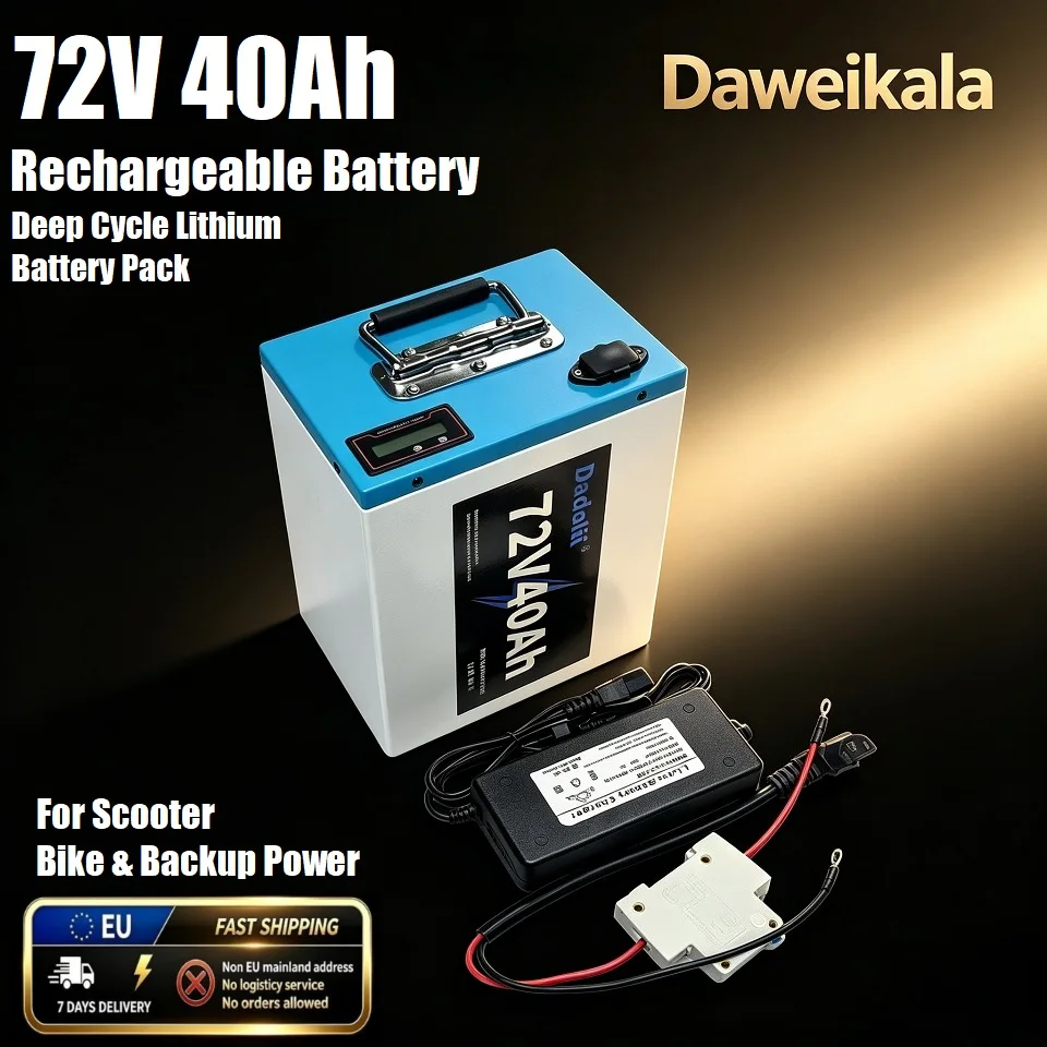 Image of 72V 40Ah Lithium-Akku-Pack für Tiefentladung, Daweikala, wiederaufladbarer Akku für Elektroroller, E-Bikes, Motorräder, Notstromversorgung, integriertes BMS, EU-Lager, schnelle Lieferung innerhalb von
