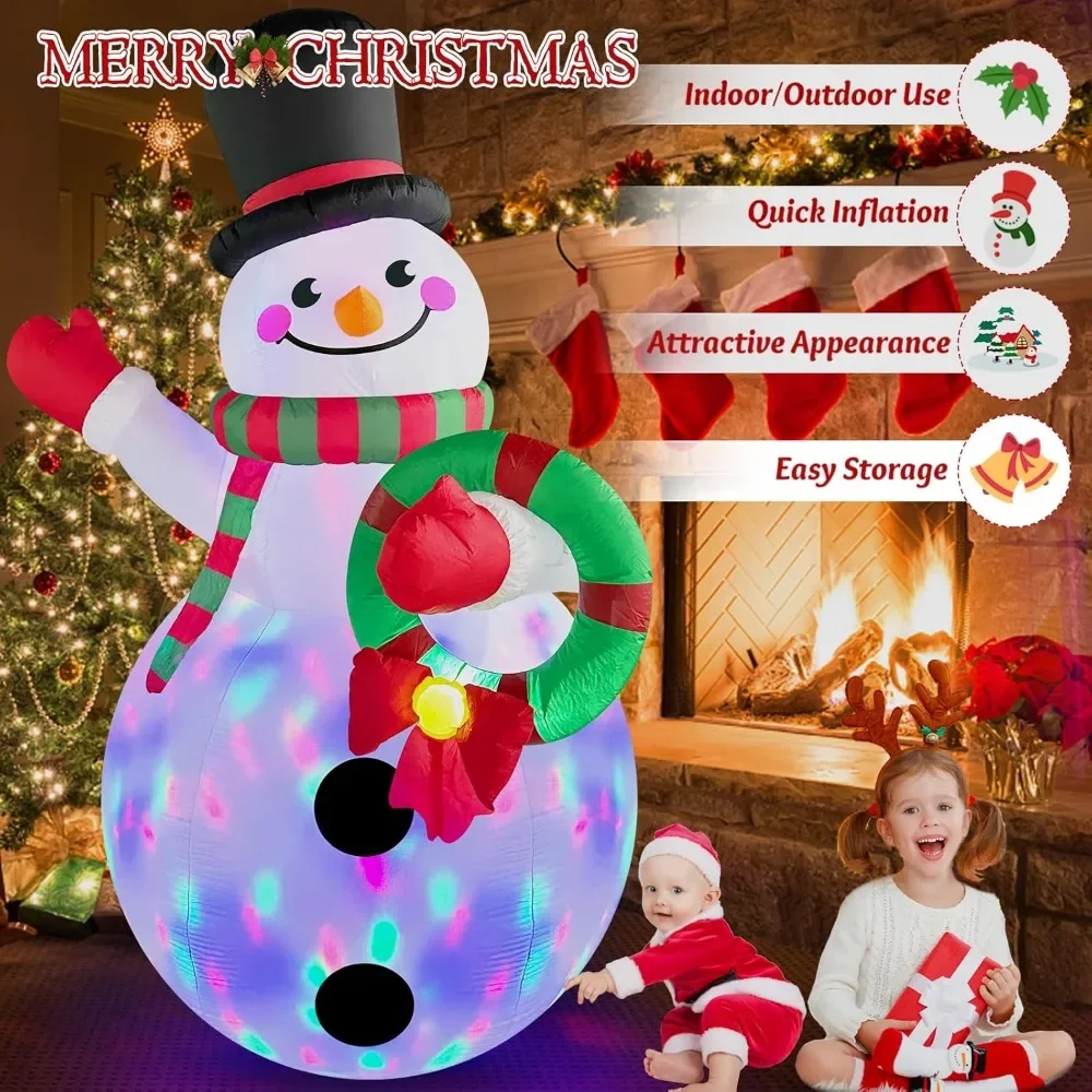 Christmas Inflatable Outdoor Decoration, Inflatable Snowman Holding Flower Garlands,Blowing Air for Courtyard Decoration, 8 Foot