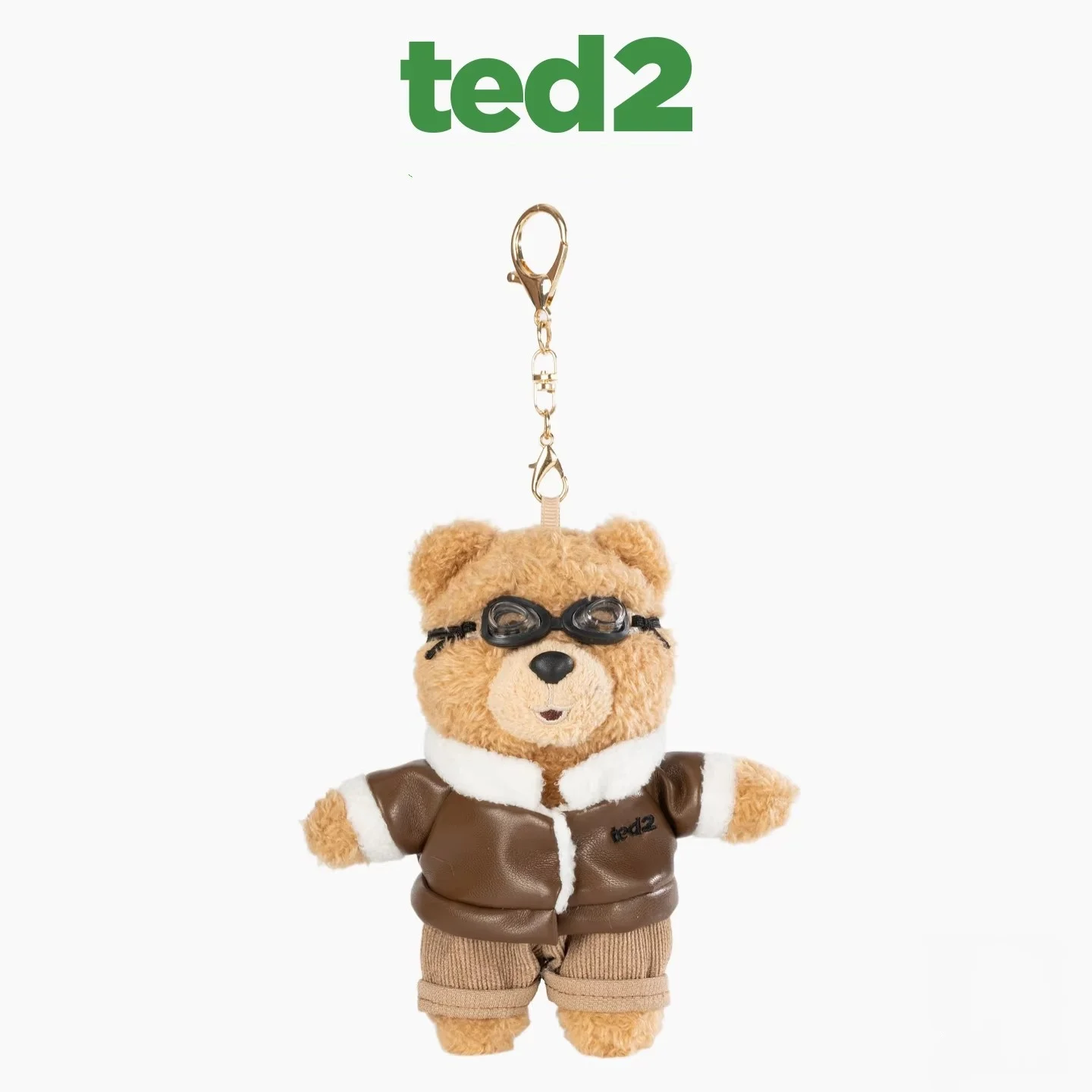 14 cm großer, echter TED2 Pilotenbär-Plüschanhänger, niedlicher Cartoon-Schlüsselanhänger, Taschenanhänger, Rucksack-Ornament, Stoffpuppe, Geburtstagsgeschenk für Mädchen