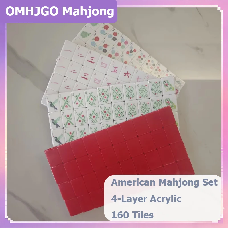 Hot Sale NEW American Mahjong Set 160 Tiles Portable Travel Family Party Games 4-Layer Acrylic Mah Jongg Surprise Gifts Mahjong