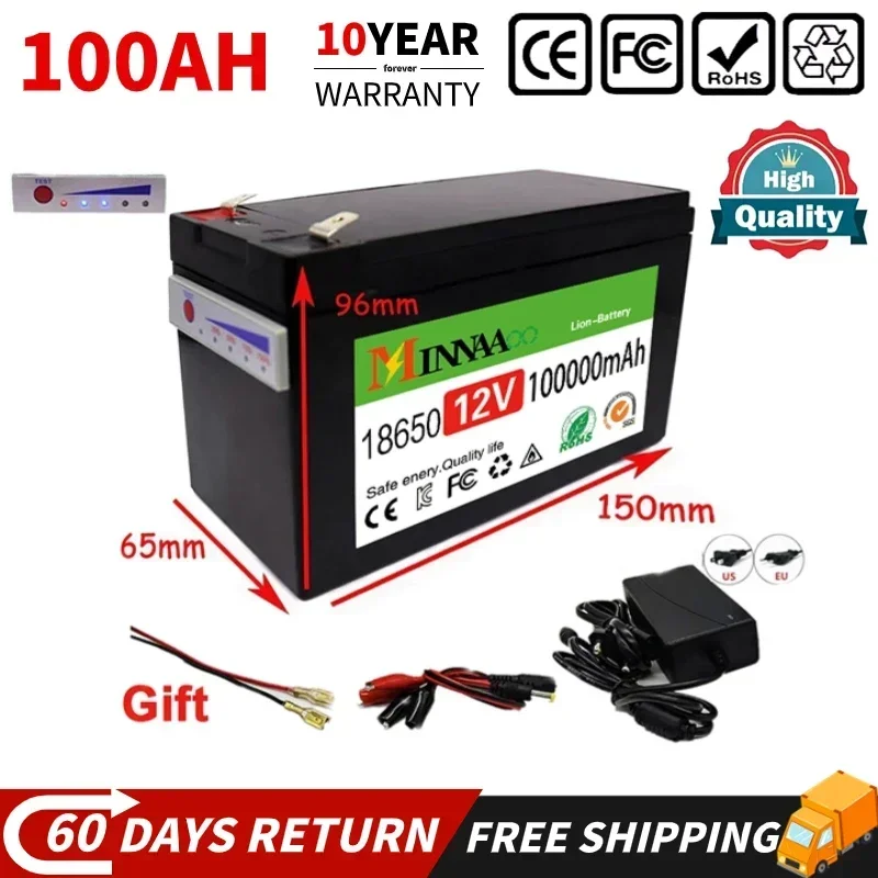 

12V 120Ah Built-In High Current 30A BMS 18650 Lithium Battery Pack For Electric Vehicle Batterie 12.6V Charger